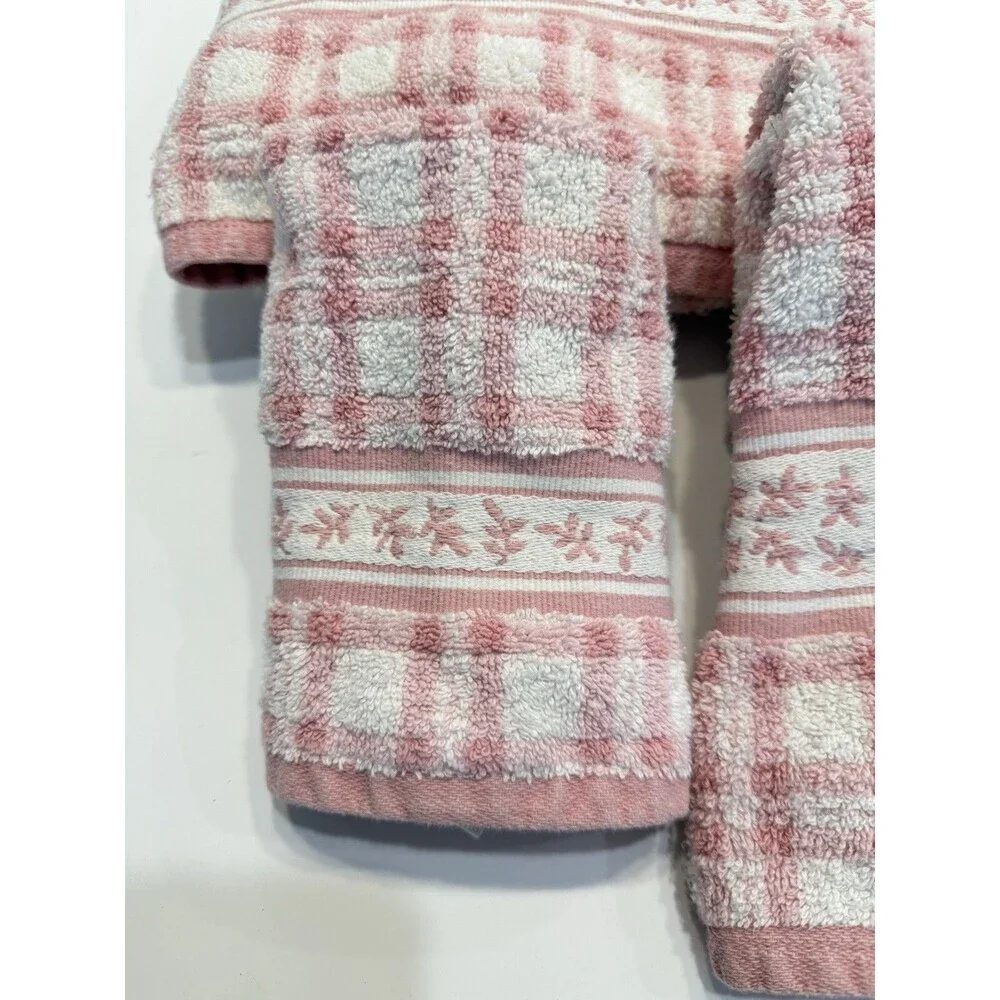 VTG  Laura Ashley Pink Hand Towels Embroidered Checkered Striped Set of 3